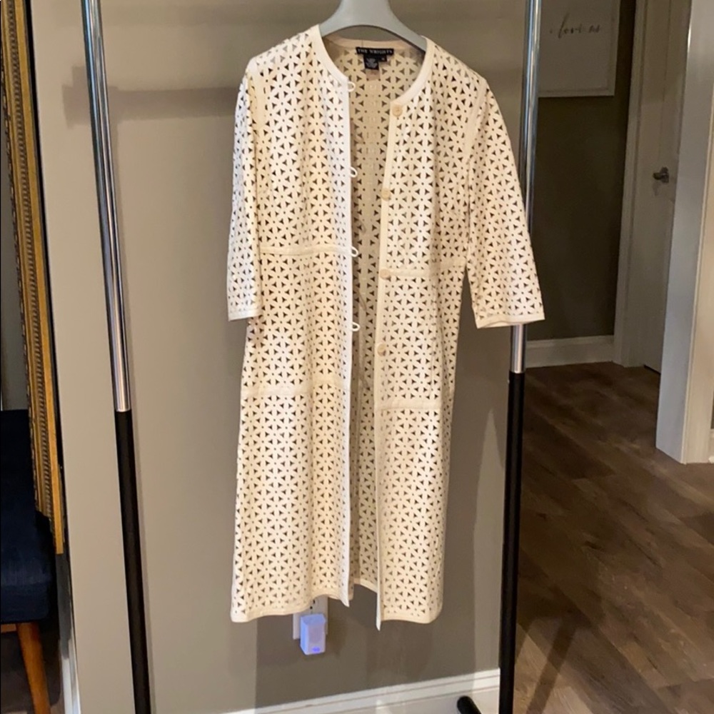 Leather long jacket with embellished detail